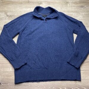 American Tall Sweater Mens L/T Blue Wool Blend Mock Neck Button Pullover